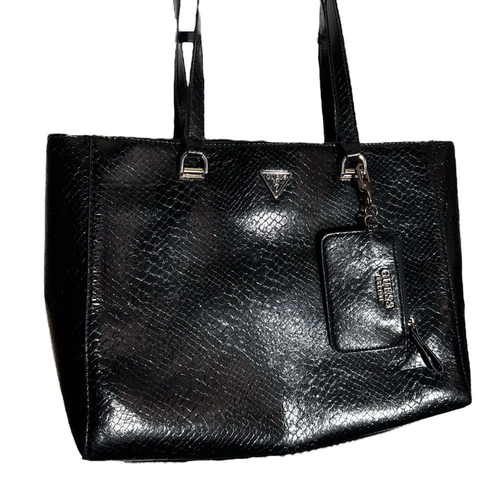 Guess Moonlight Python Black Top Zip Elite Tote B… - image 1